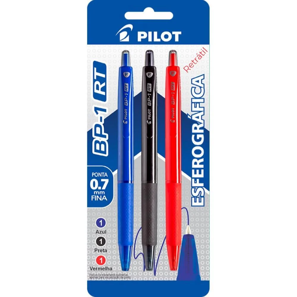 Caneta Esferografica Retratil Bp-1 0.7 Az/Pt/Verm Pilot (Bl.c/03) - imagem 2