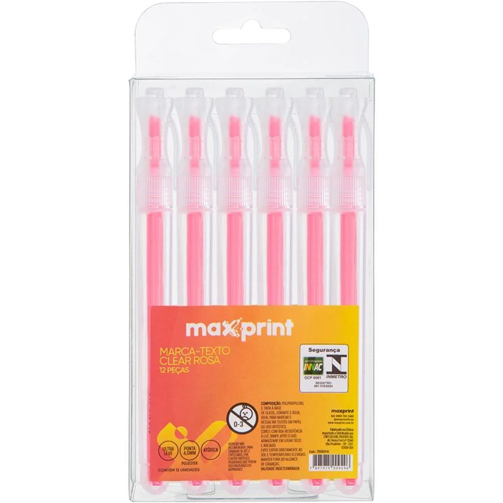 Caneta Marca Texto Clear Rosa Maxprint (Cx.c/12) - imagem 5