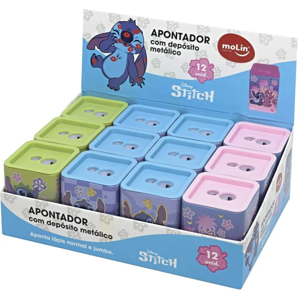Apontador Com Deposito 2 Furos Stitch Quadrado Metalico 4Mod Molin (Dp.c/12) - imagem 5