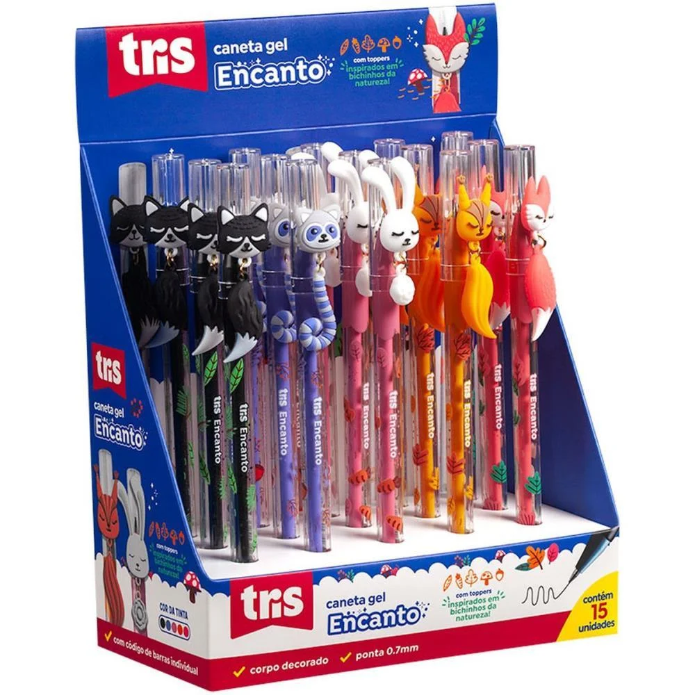 Caneta Gel Tris Encanto C/Chaveiro 5Cores Summit C/ 15 Unidades - imagem 2