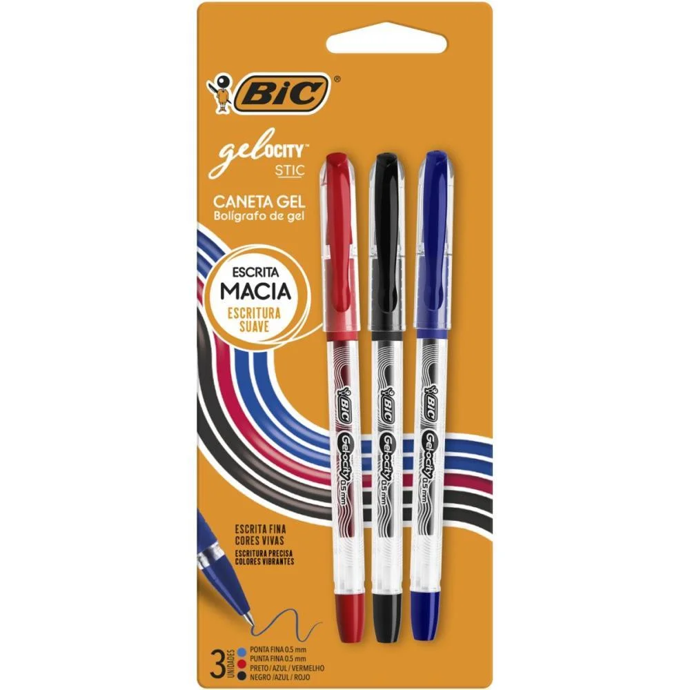 Caneta Gel Bic Gelocity Az/Pt/Vm Bic (Bl.c/03) - imagem 3