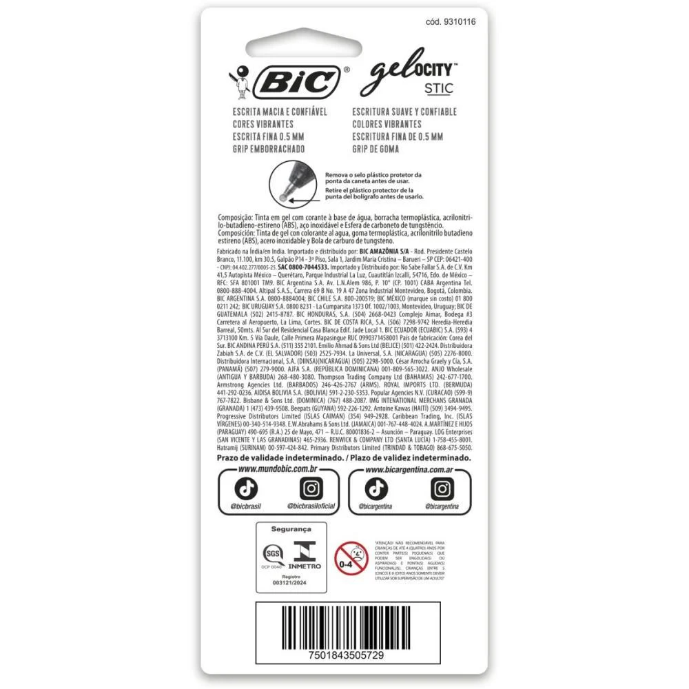 Caneta Gel Bic Gelocity Az/Pt/Vm Bic (Bl.c/03) - imagem 5