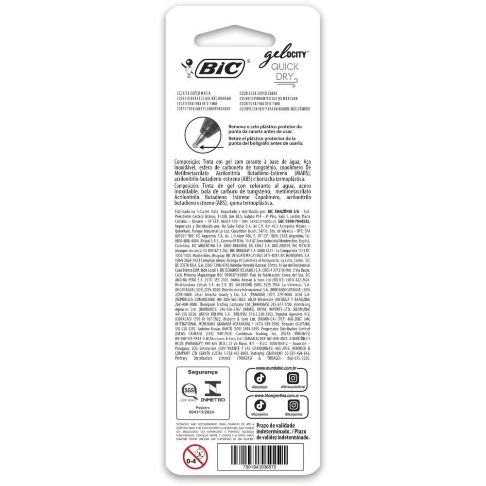 Caneta Gel Bic Quick Dry Preta Bic (Blister) - imagem 5