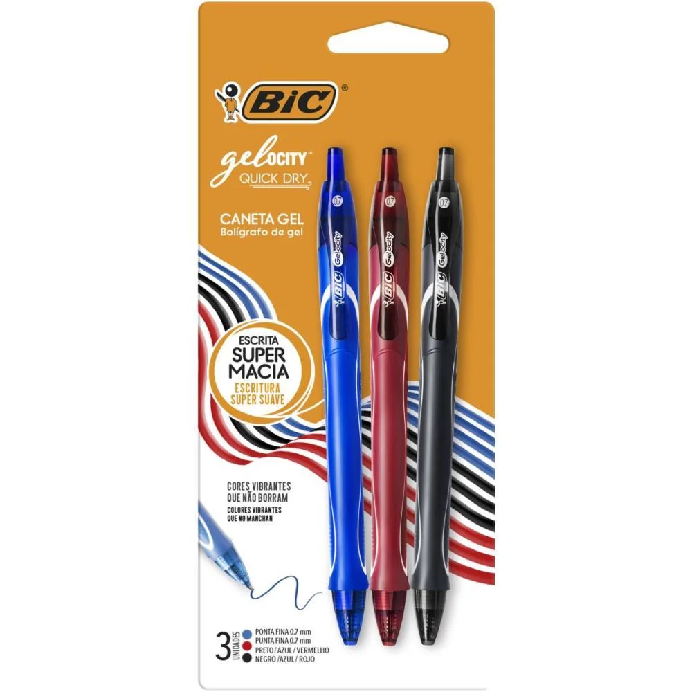 Caneta Gel Bic Quick Dry Az/Pt/Vm Bic (Bl.c/03) - imagem 2