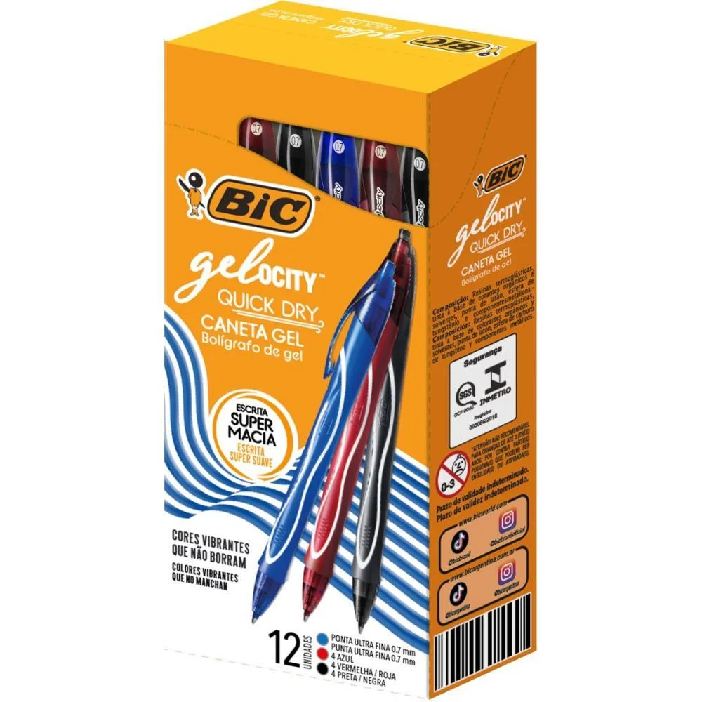 Caneta Gel Bic Quick Dry Az/Pt/Vm Bic (Cx.c/12) - imagem 2