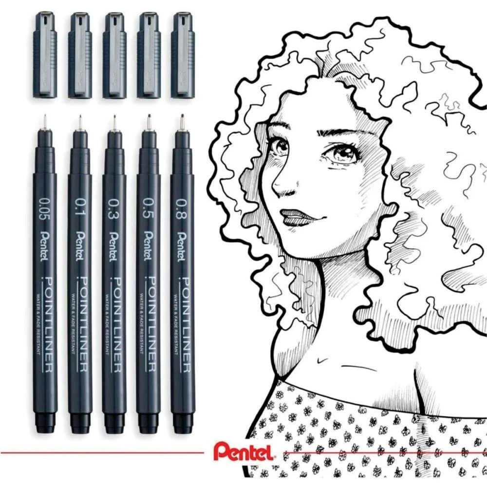 Caneta Nanquim Tecnica Preta Ponta 0,05Mm Pentel (Cx.c/12) - imagem 5