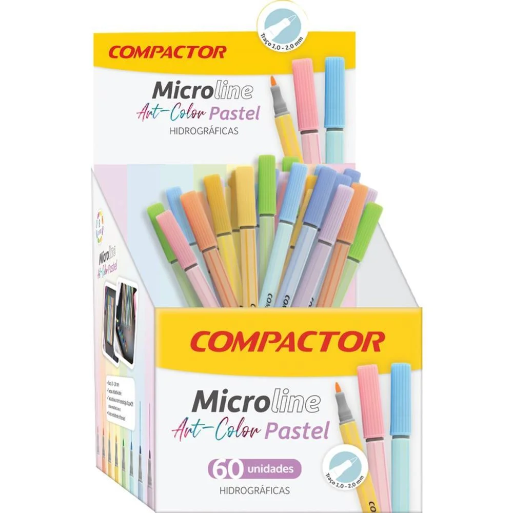 Caneta Com Ponta Porosa Microline 1,0Mm 8 Cores Pastel Compactor C/ 60 Unidades - imagem 3