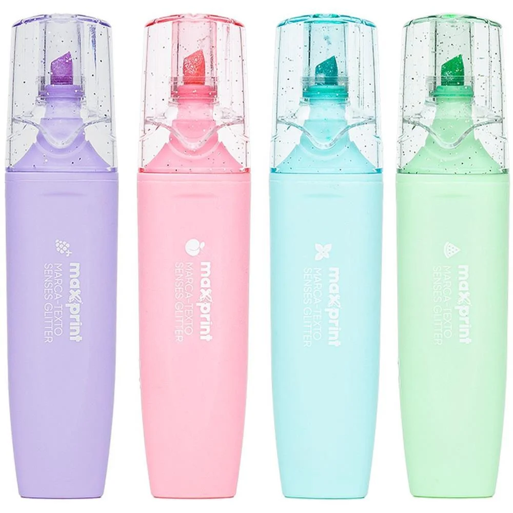Caneta Marca Texto 4 Cores Glitter Com Cheirinho Maxprint (Estojo) - imagem 2