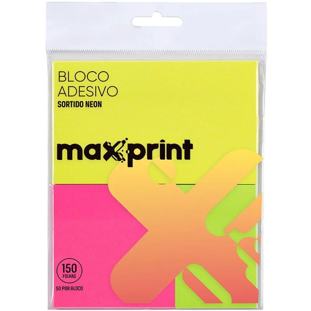 Bloco De Recado Autoadesivo Neon 3 Cores 3 Tamanhos 150Fls Maxprint (Unidade) - imagem 2
