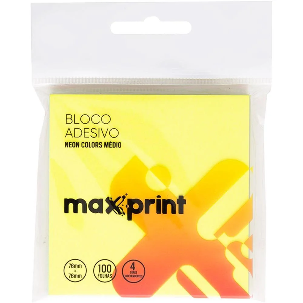 Bloco De Recado Autoadesivo 76X76Mm 4 Cores Neon 100Fls Maxprint (Unidade) - imagem 2