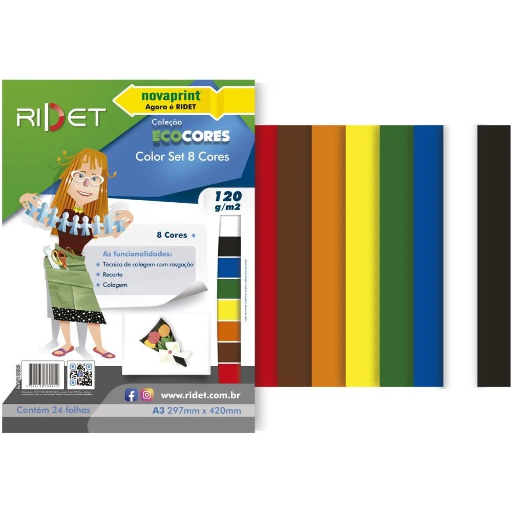 Bloco Para Educacao Artistica Color Set A3 8Cores 120G.24F Ridet (Pacote) - imagem 2