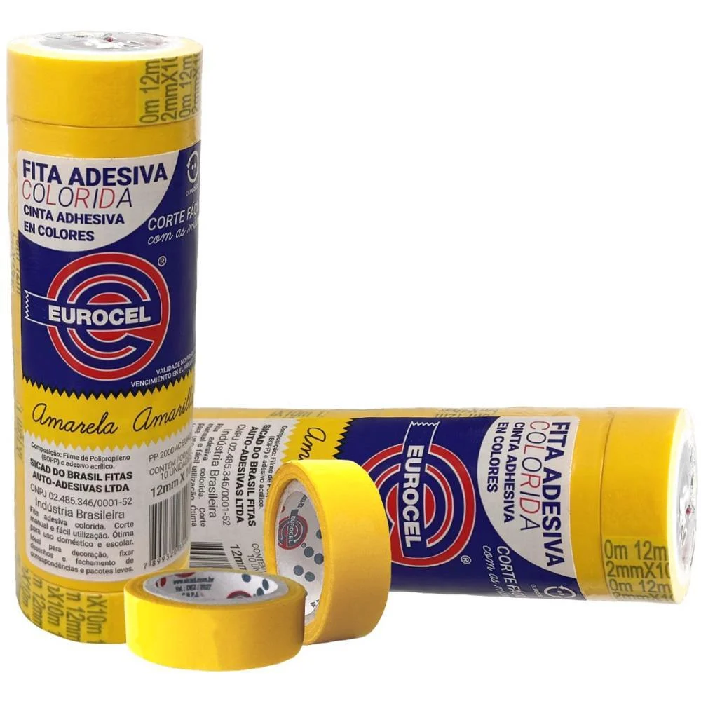 Fita Adesiva Pp 2000 12Mmx10M Amarela Eurocel (Pct.c/10) - imagem 3