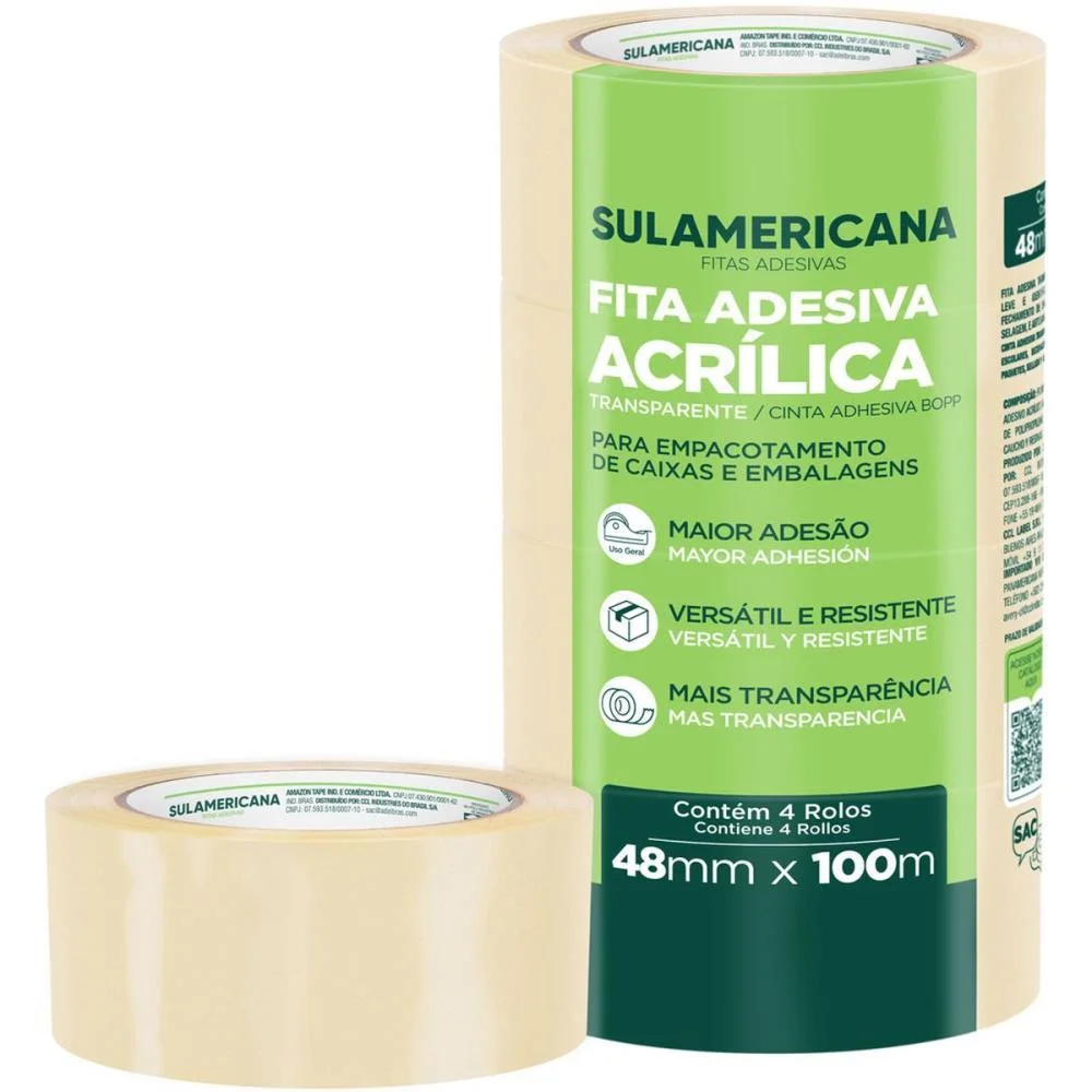 Fita Para Empacotamento Sulamericana 48Mmx100M Transp Sulamericana (Pct.c/04) - imagem 2