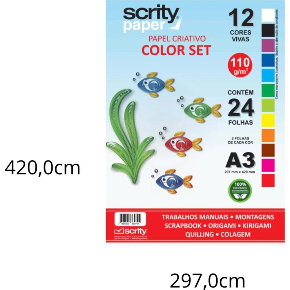 Bloco Para Educacao Artistica Color Set 12Cor. A3 110G. 24Fl Scrity (Pacote) - imagem 2