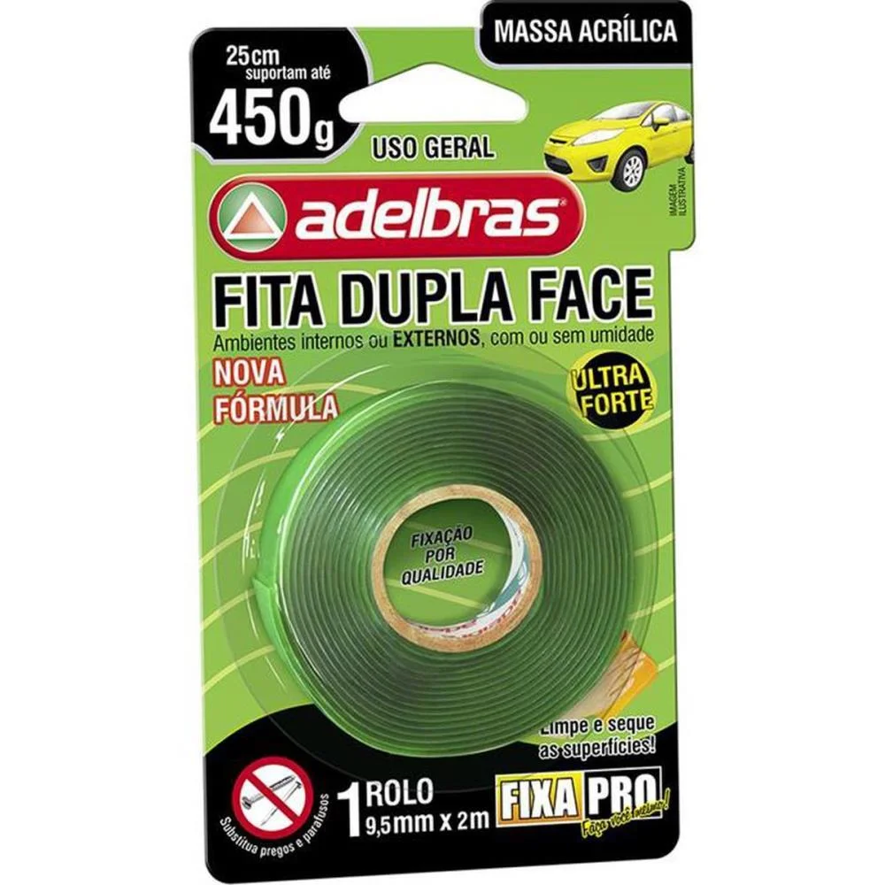 Fita Dupla Face Fixa Pro Massa Acrilic 9,5Mmx2 Adelbras (Unidade) - imagem 2