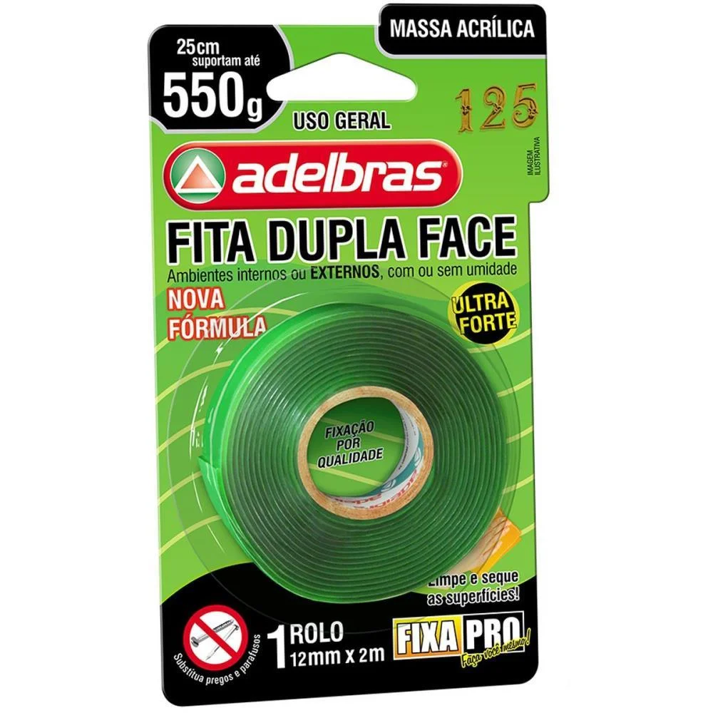 Fita Dupla Face Fixa Pro Massa Acrilic 12Mmx2M Adelbras (Unidade) - imagem 3