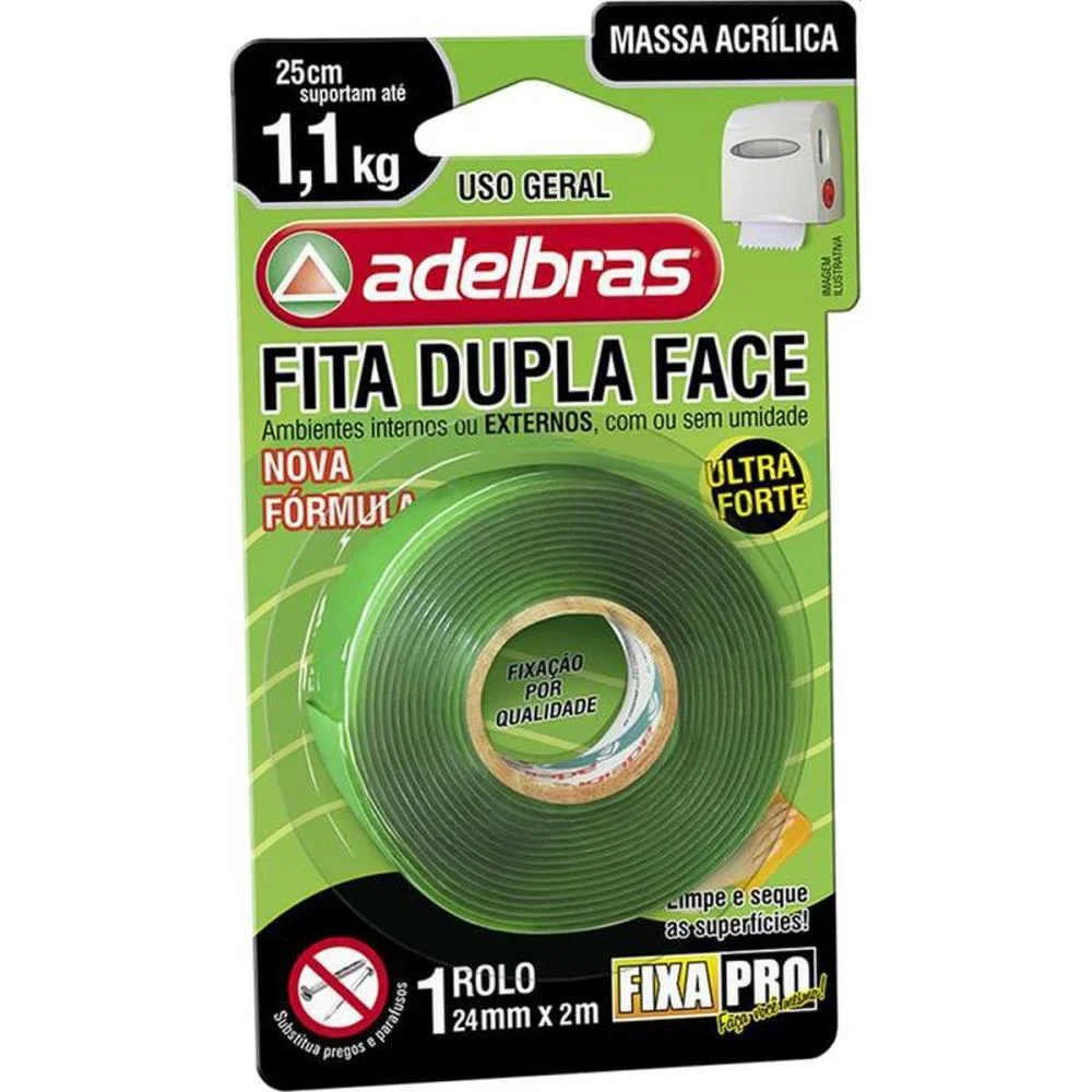 Fita Dupla Face Fixa Pro Massa Acrilic 24Mmx2M Adelbras (Unidade) - imagem 3