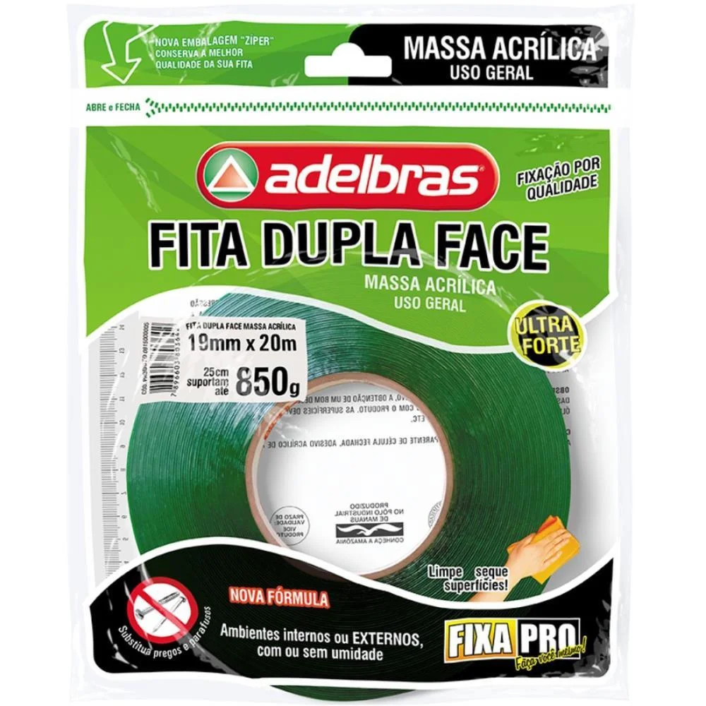 Fita Dupla Face Fixa Pro Massa Acrilic 19Mmx20 Adelbras (Unidade) - imagem 3