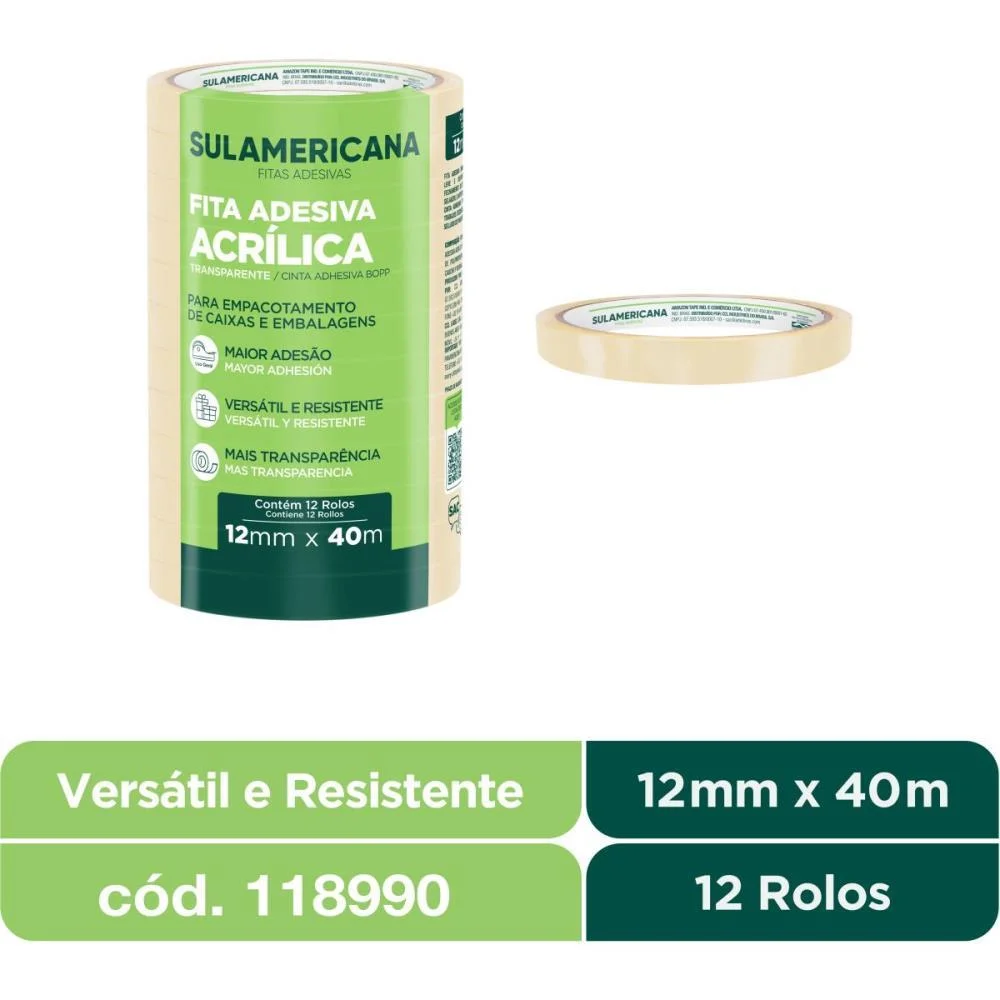 Fita Adesiva Polipropileno 12Mmx40M Transp. Sulamericana (Pct.c/12) - imagem 4