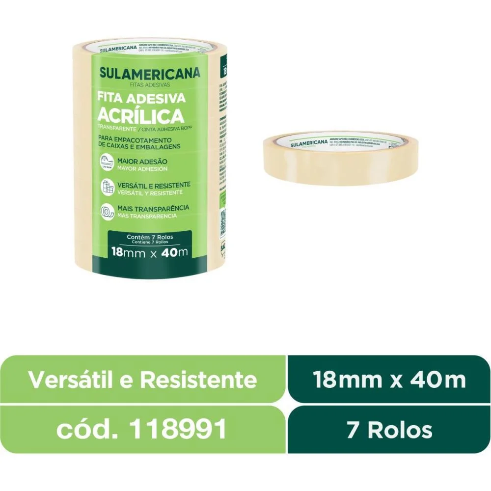 Fita Para Empacotamento Sulamericana  18Mmx40M Transp. Sulamericana (Pct.c/07) - imagem 4