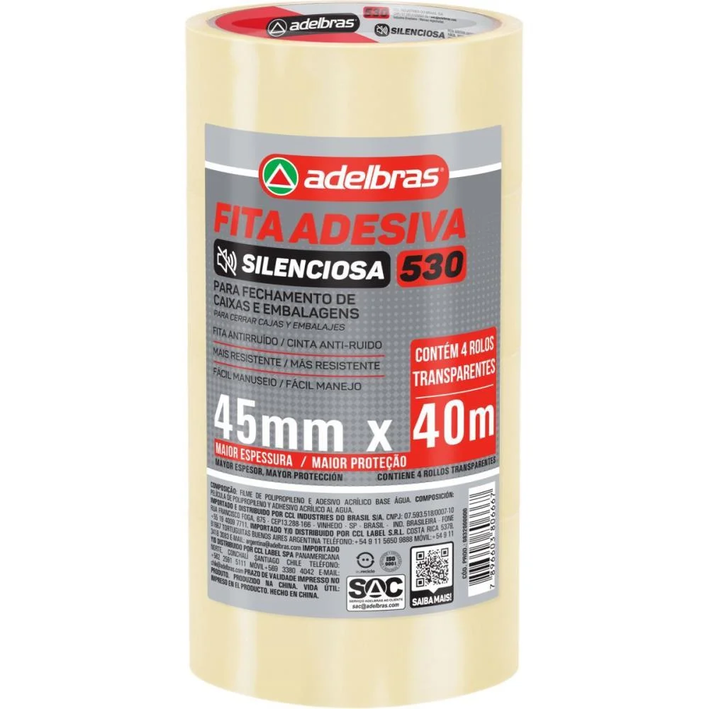 Fita Para Empacotamento Silenciosa Bopp 45Mmx40M Trans Adelbras (Pct.c/04) - imagem 3
