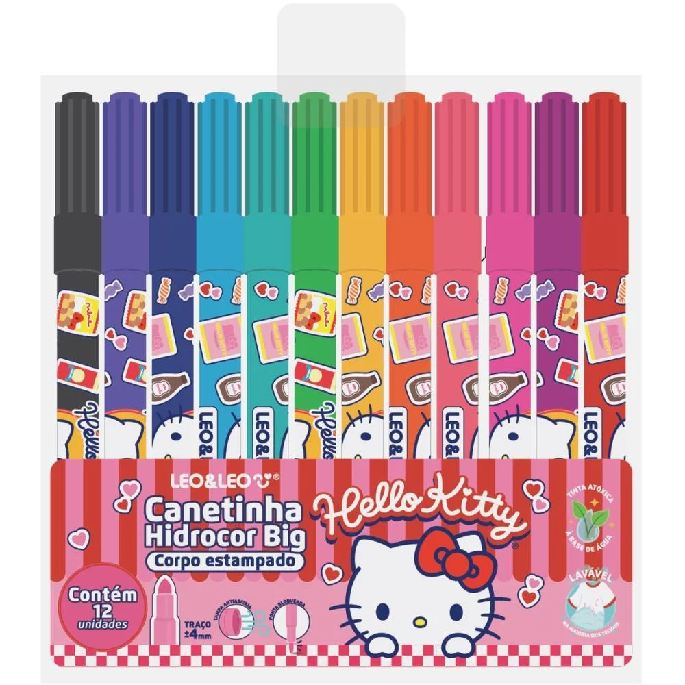 Caneta Hidrografica Jumbo Hello Kitty Big 12 Cores Leonora (Estojo) - imagem 2