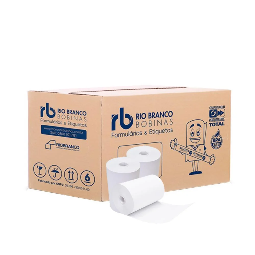 Bobina Termica 80Mmx40M Branca 44G S/Tubete Rio Branco Bobinas (Cx.c/30) - imagem 2