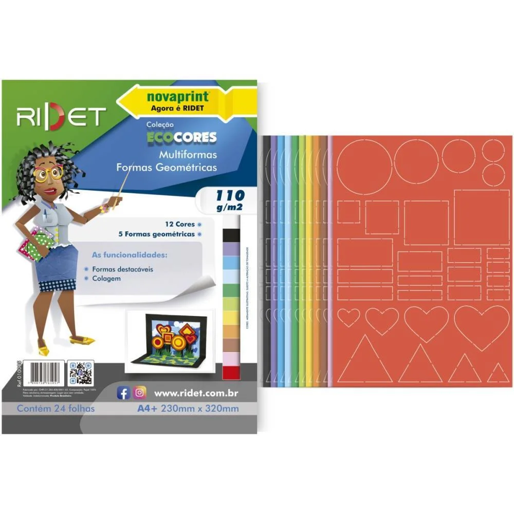 Bloco Para Educacao Artistica Multiformas 110G.12Cores 24F. Ridet (Pacote) - imagem 3
