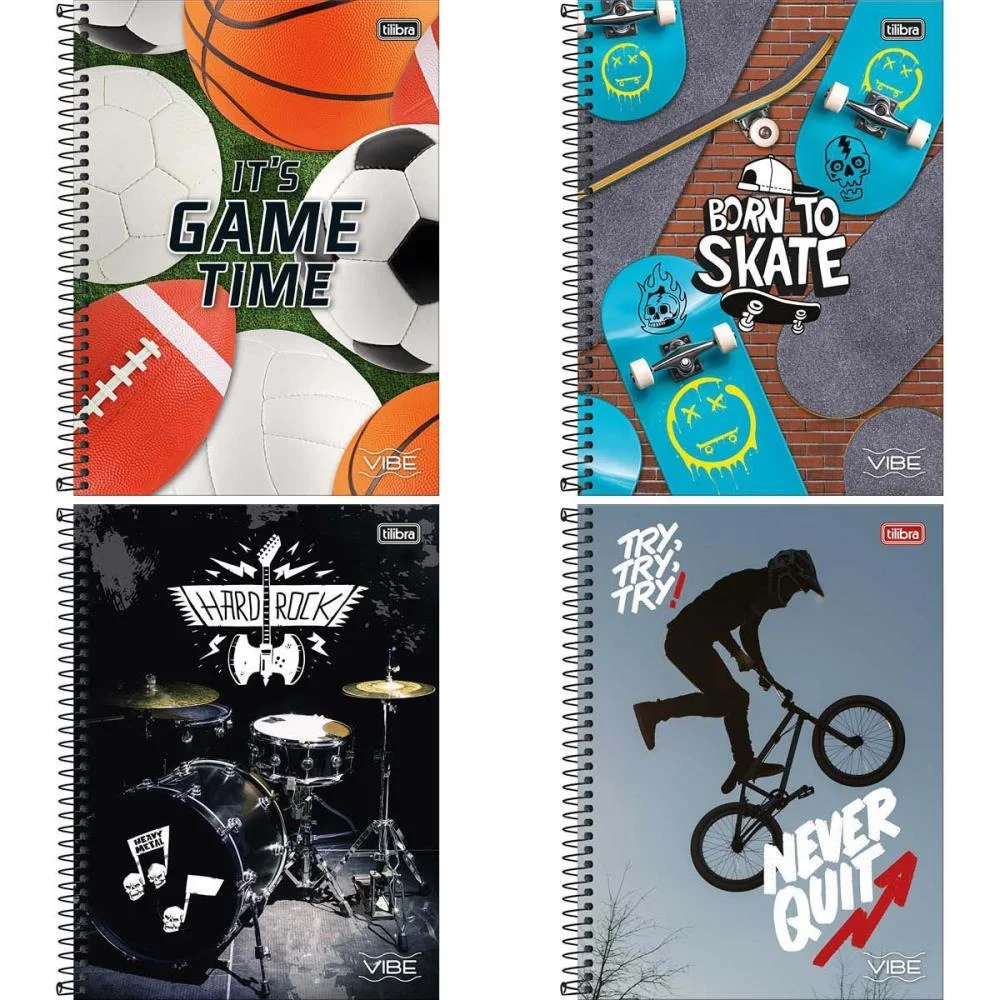 Caderno 12X1 Capa Dura Vibe 192 Folhas Masculino Tilibra (Pct.c/04) - imagem 3