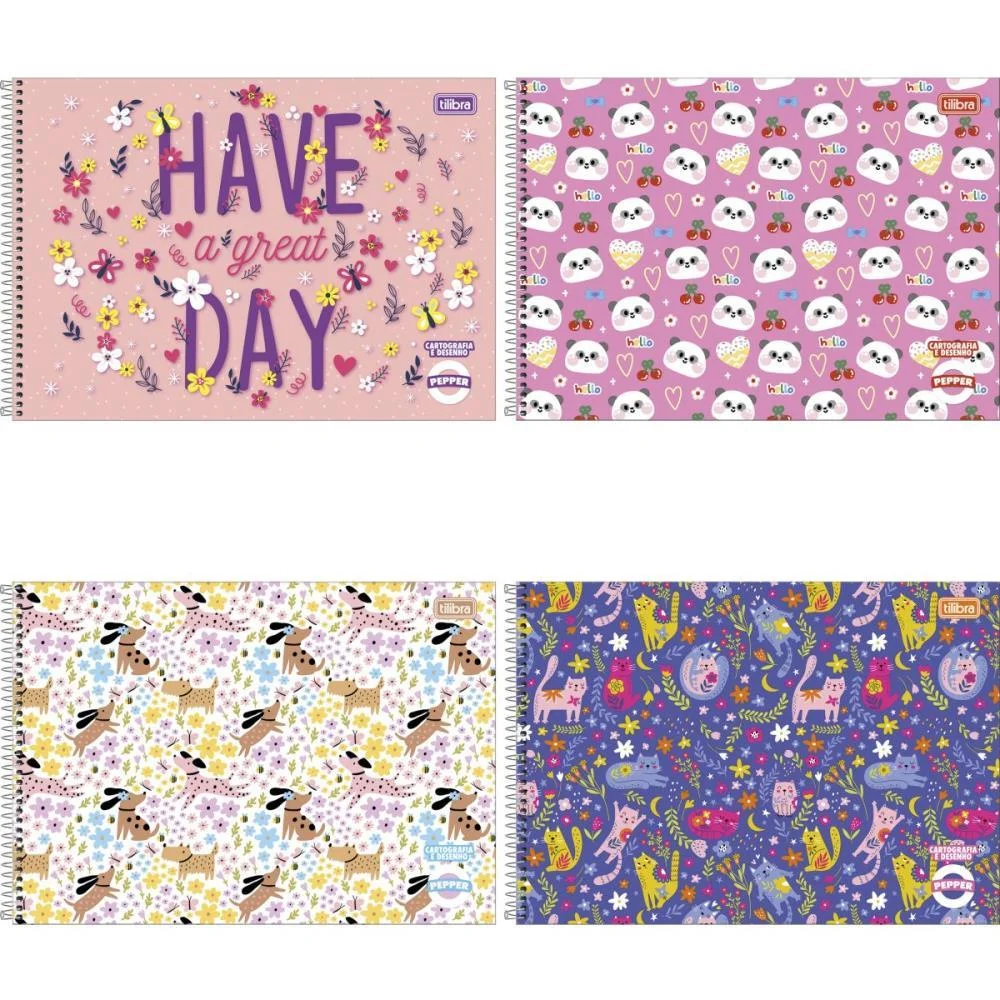 Caderno Desenho Univ Capa Dura Pepper Espiral 80Fls Feminino Tilibra (Pct.c/04) - imagem 3
