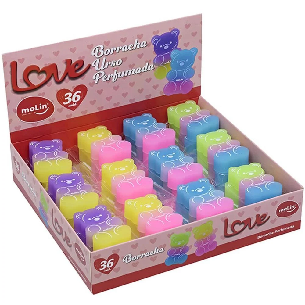 Borracha Decorada Love Urso 4 Cores Molin C/ 36 Unidades - imagem 4