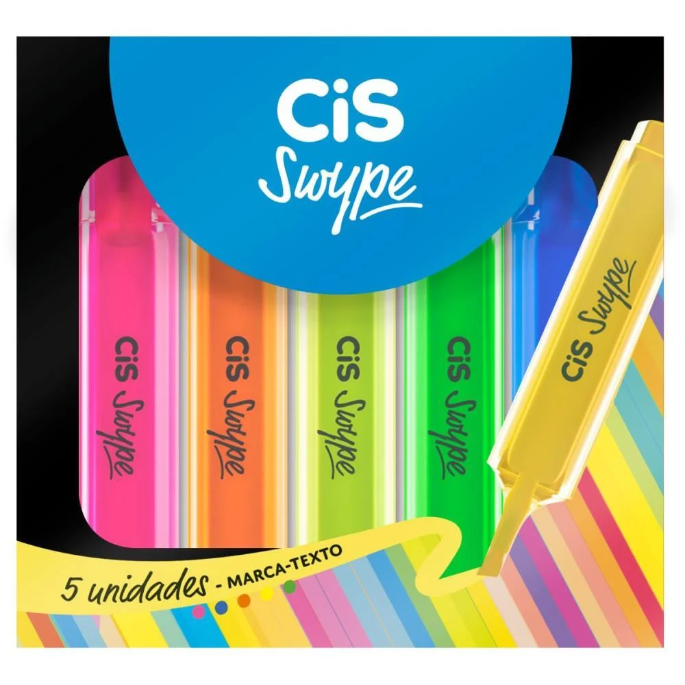 Caneta Marca Texto Cis Swype 5 Cores Sertic (Estojo) - imagem 2