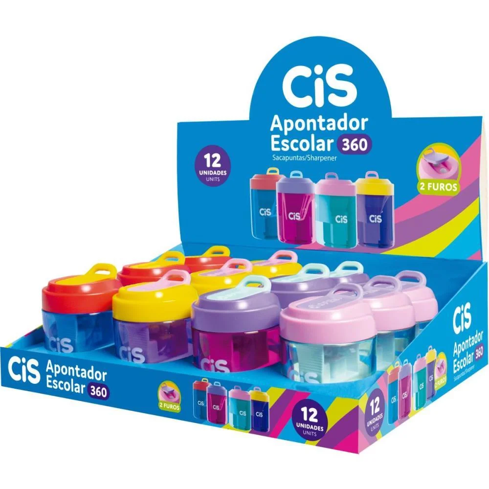 Apontador Com Deposito 2 Furos Cis 360 4 Cores Sertic (Dp.c/12) - imagem 2