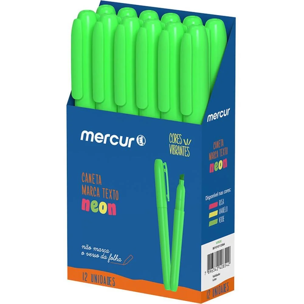 Caneta Marca Texto Verde Neon Mercur (Cx.c/12) - imagem 3