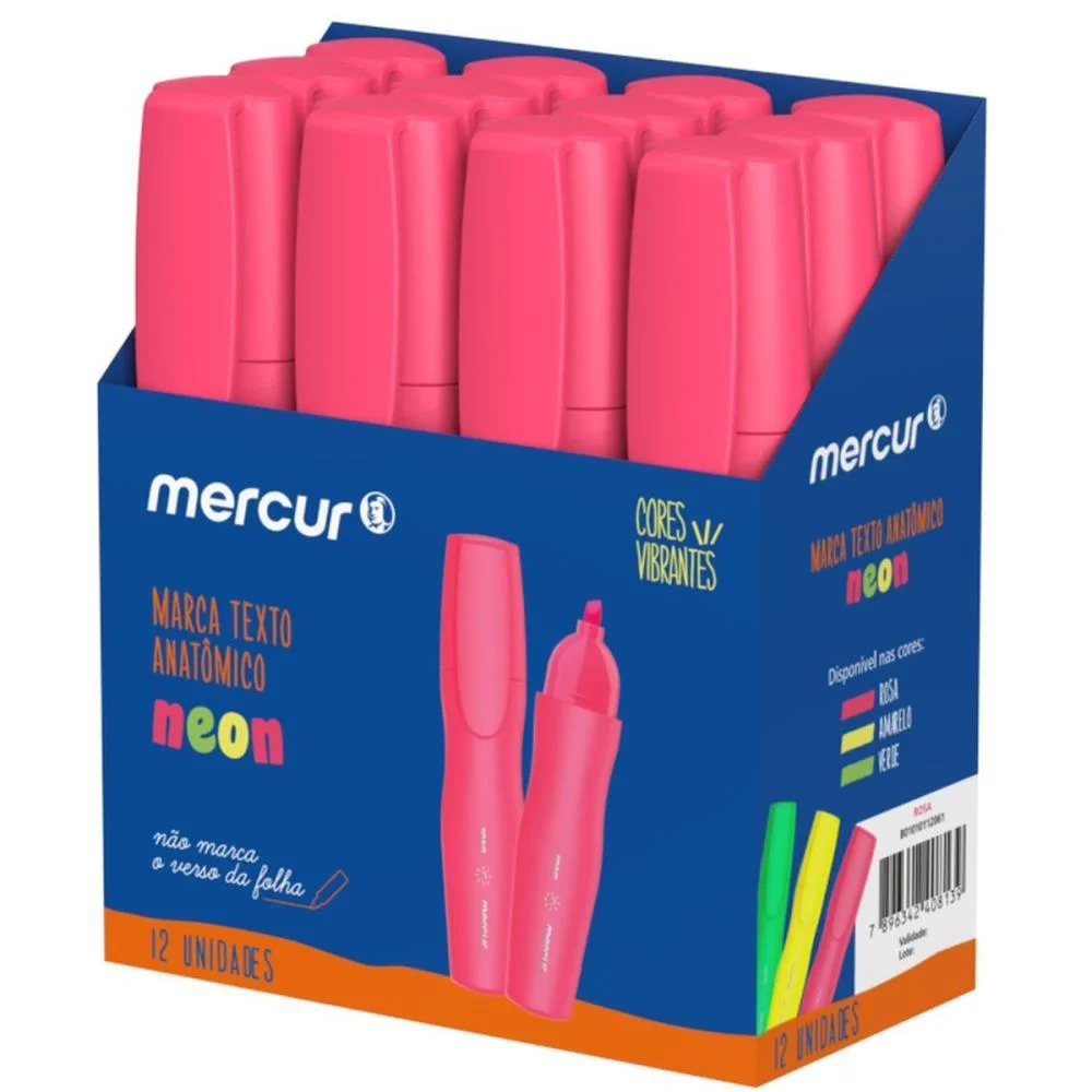 Caneta Marca Texto Rosa Anatomico Mercur (Cx.c/12) - imagem 2