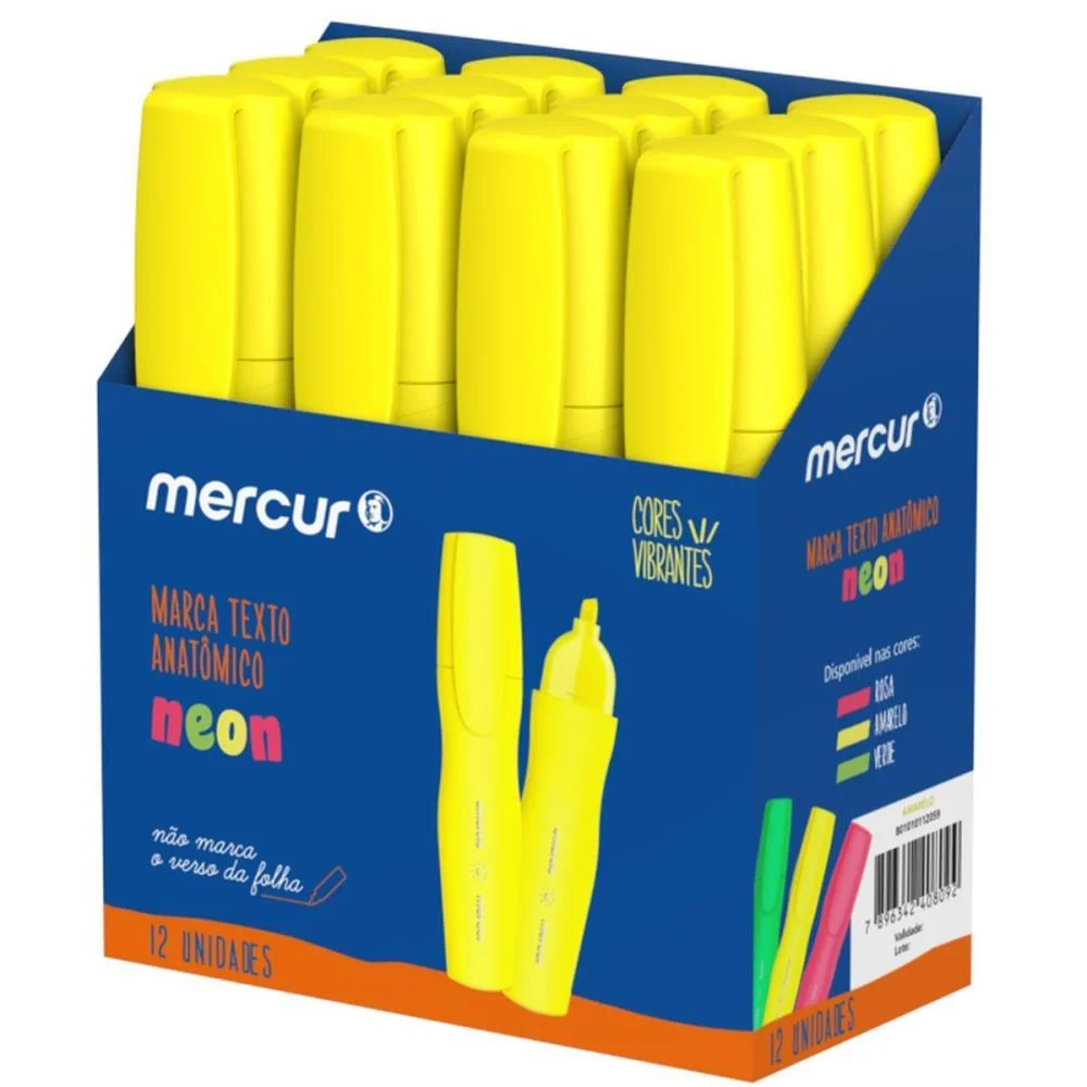 Caneta Marca Texto Amarelo Anatomico Mercur (Cx.c/12) - imagem 3
