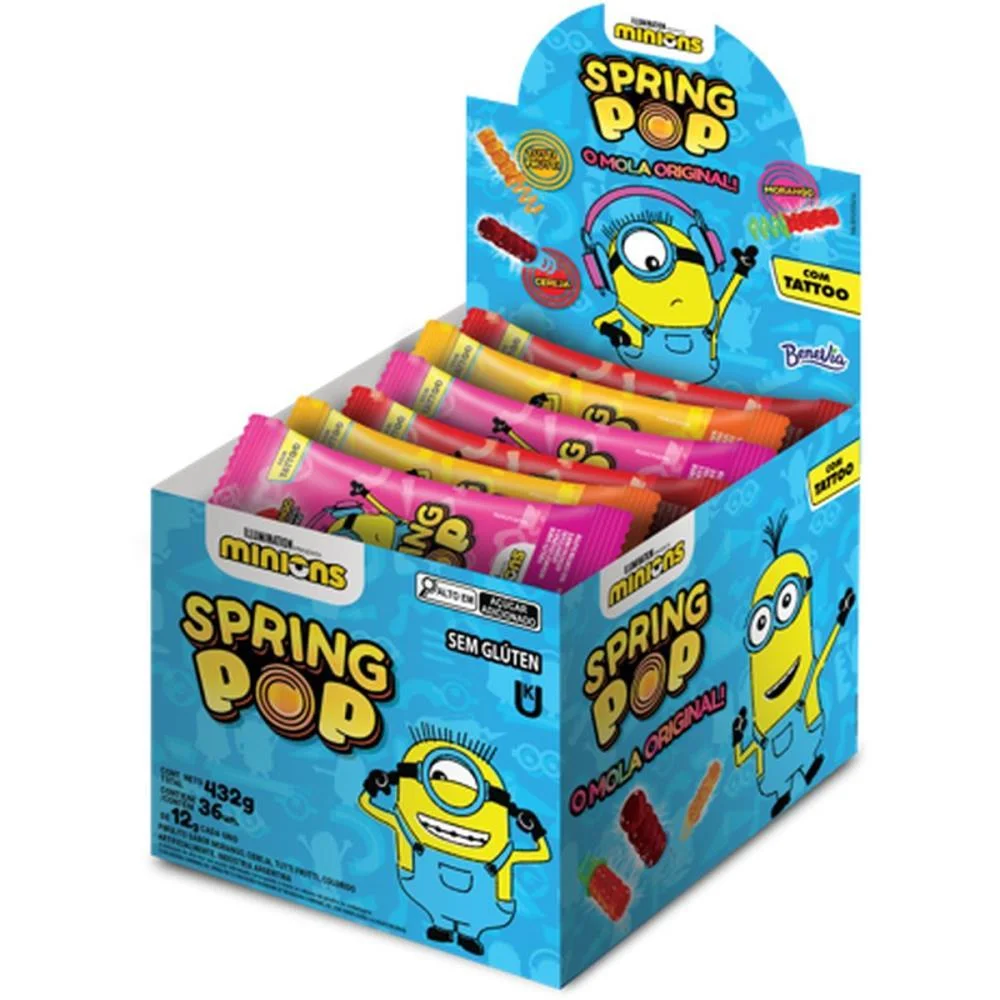 Doce Spring Pop Minions C/Tatoo (S) Bazooka Candy (Dp.c/36) - imagem 3