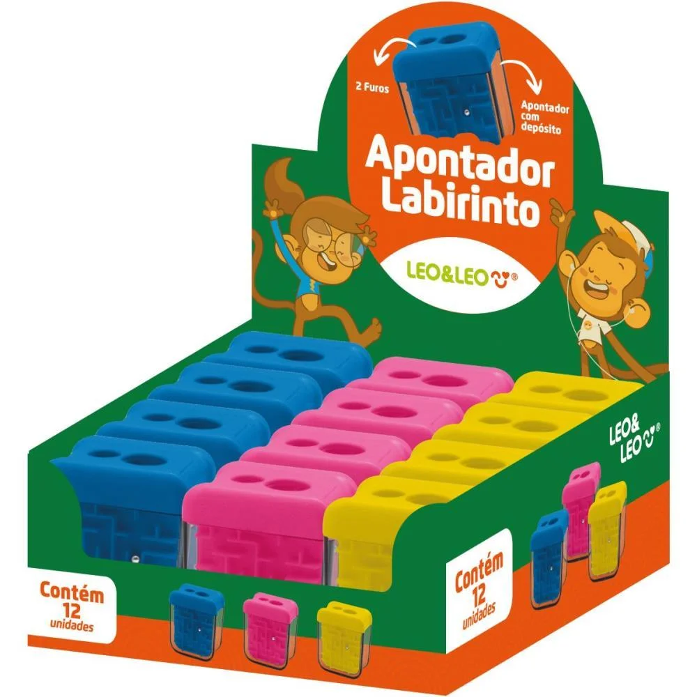 Apontador Com Deposito 2 Furos Labirinto Big/Padrao 3Cores Leonora (Dp.c/12) - imagem 4
