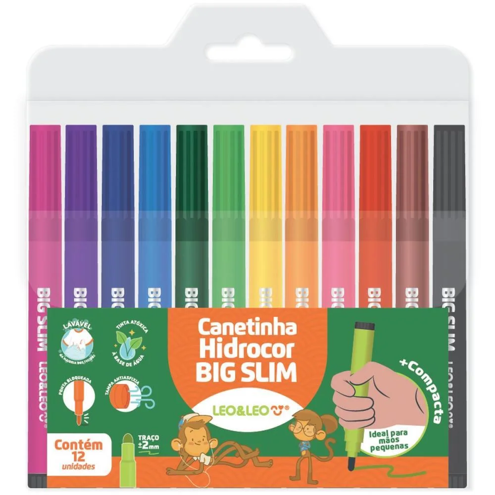 Caneta Hidrografica Jumbo Leo E Leo Big Slim 12 Cores Leonora (Estojo) - imagem 2