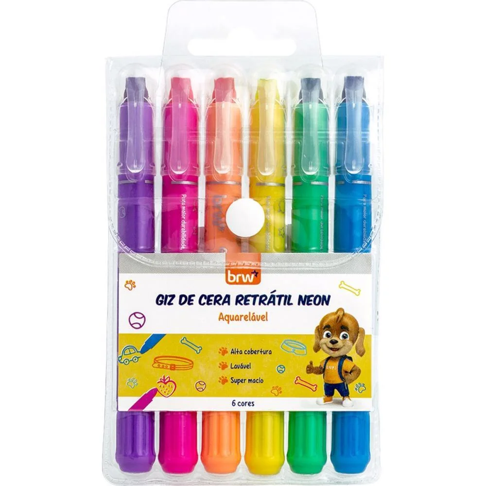 Giz De Cera Jumbo Retratil Neon 6 Cores Brw (Blister) - imagem 2