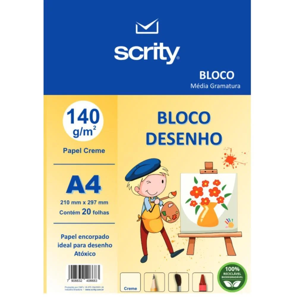 Bloco Para Educacao Artistica Desenho A4 Creme 140G 20Fls. Scrity (Pacote) - imagem 3