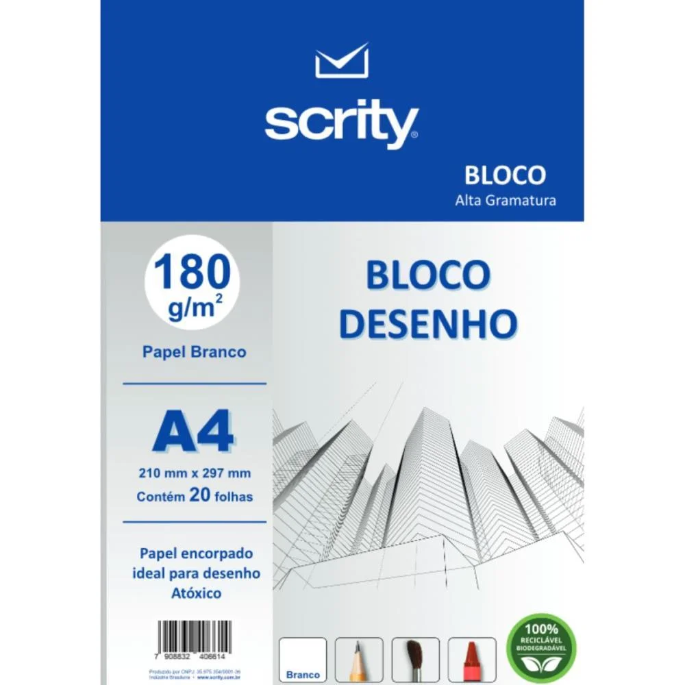 Bloco Para Educacao Artistica Desenho A4 Branco 180G 20Fls. Scrity (Pacote) - imagem 3