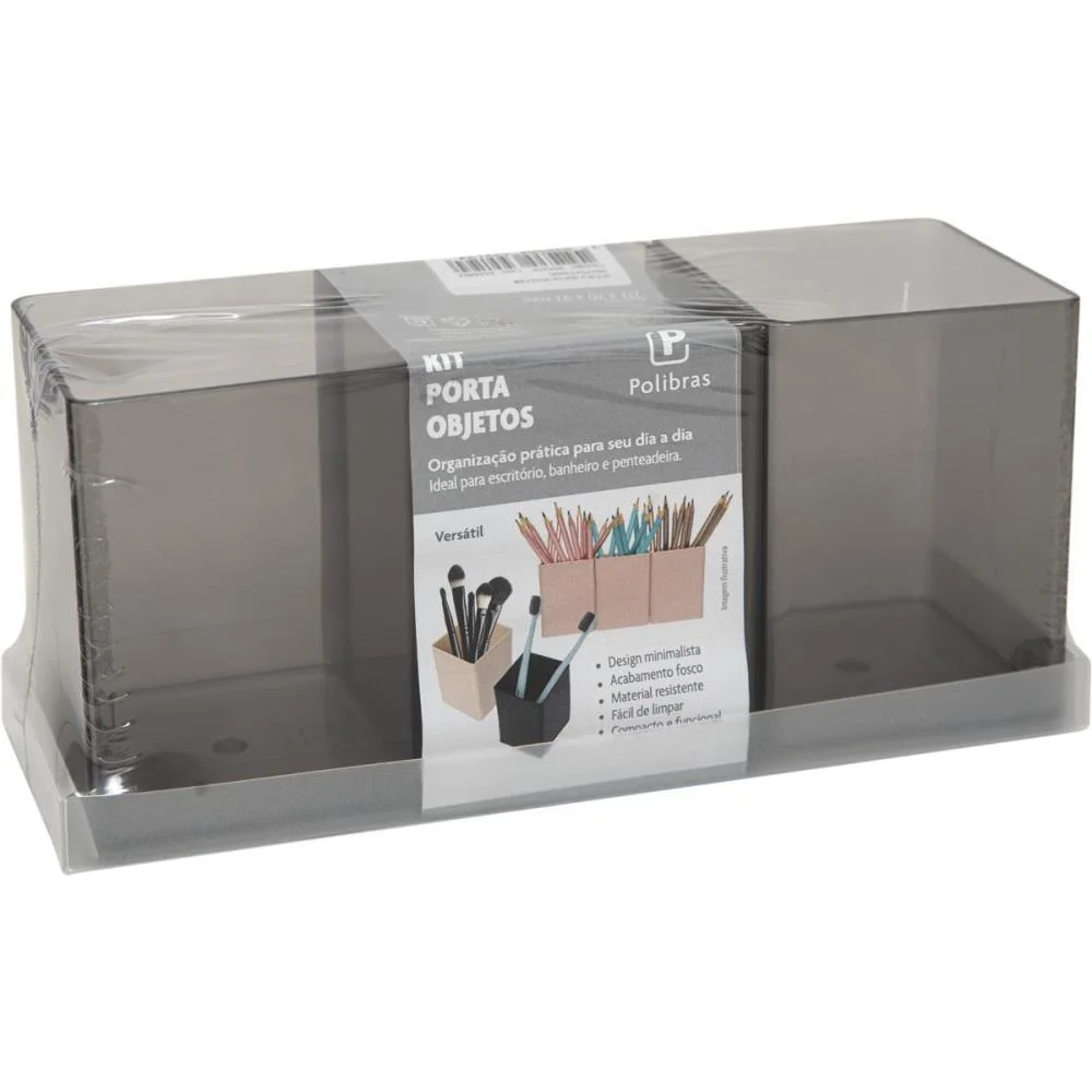 Acessorio Para Mesa Organizador Office Fume 3 Peca Polibras (Kit) - imagem 4