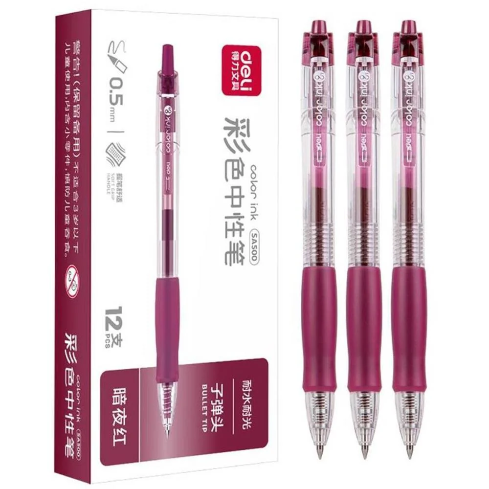 Caneta Gel Retratil C/Grip Vinho 0,5Mm Deli (Cx.c/12) - imagem 2
