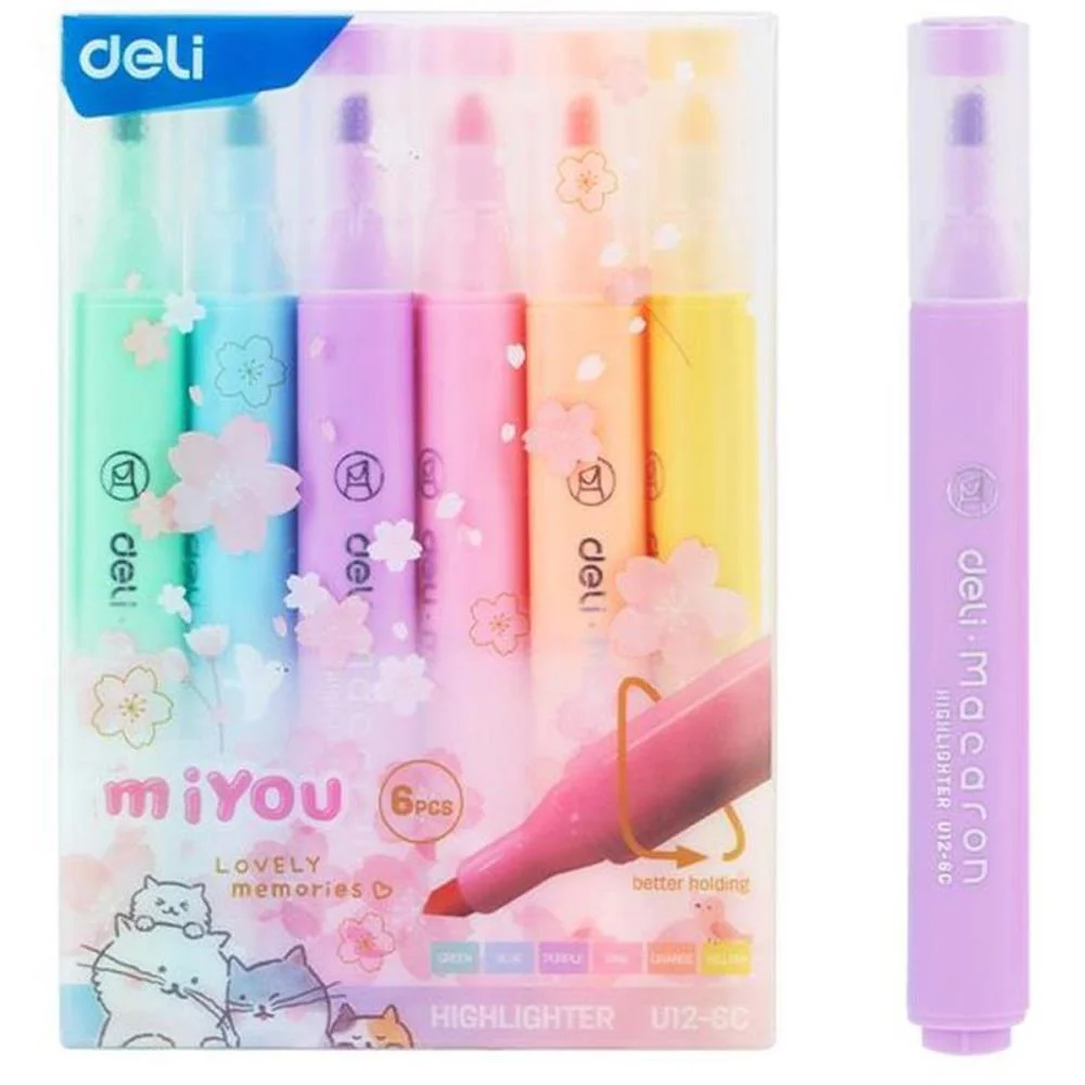 Caneta Marca Texto Tons Pasteis Macaron 6 Cores Deli (Bl.c/06) - imagem 2