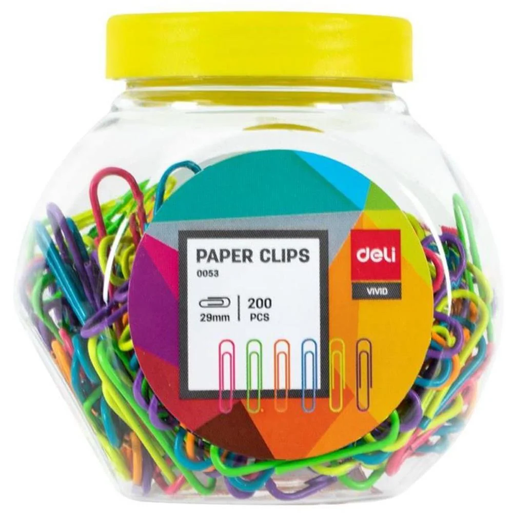 Clipe Colorido 6 Cores Metalicos 200Pcs Deli (Pote-200) - imagem 2