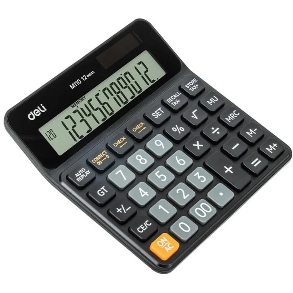 Calculadora De Mesa 12Dig. Check Preto Media Solar Deli (Unidade) - imagem 2
