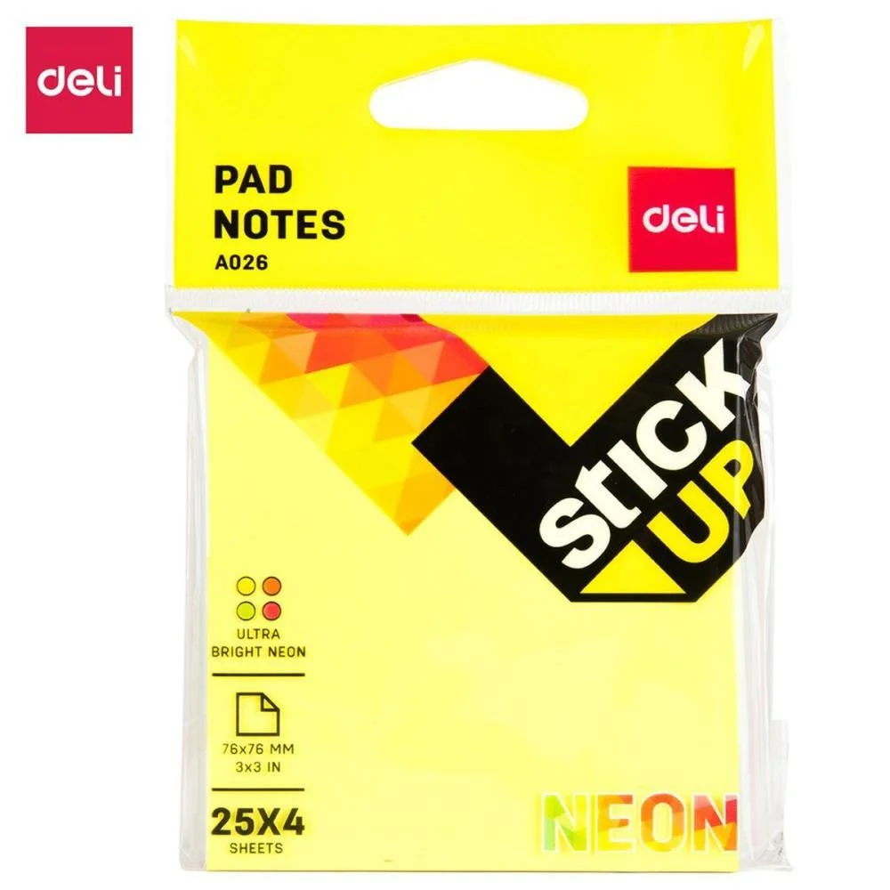 Bloco De Recado Autoadesivo 76X76Mm Fluorescente 4X25Fls Deli (Unidade) - imagem 3
