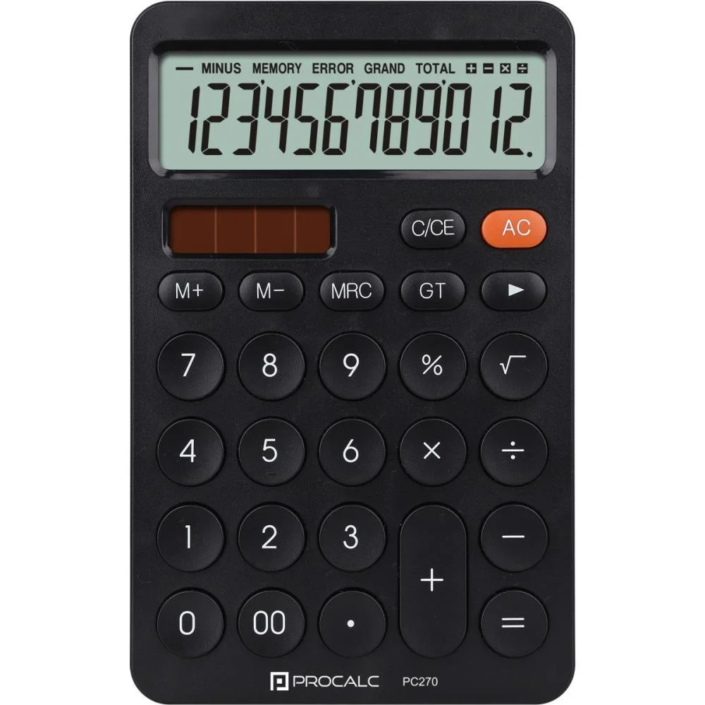 Calculadora De Mesa 12 Dig. Pt Solar/Bateria Pc270 Procalc (Unidade) - imagem 2