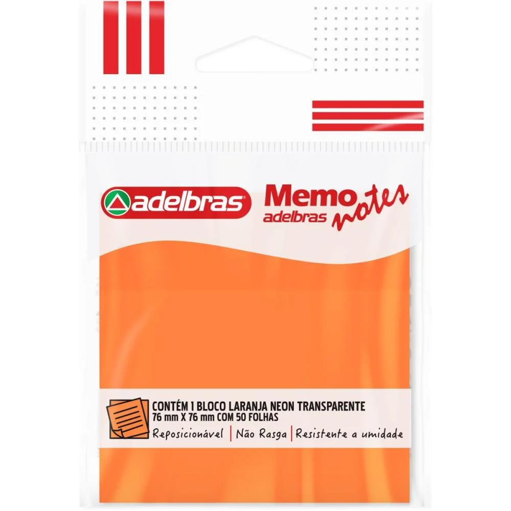 Bloco De Recado Autoadesivo Memonote Transp 76X76 Laranja Adelbras (Unidade) - imagem 3